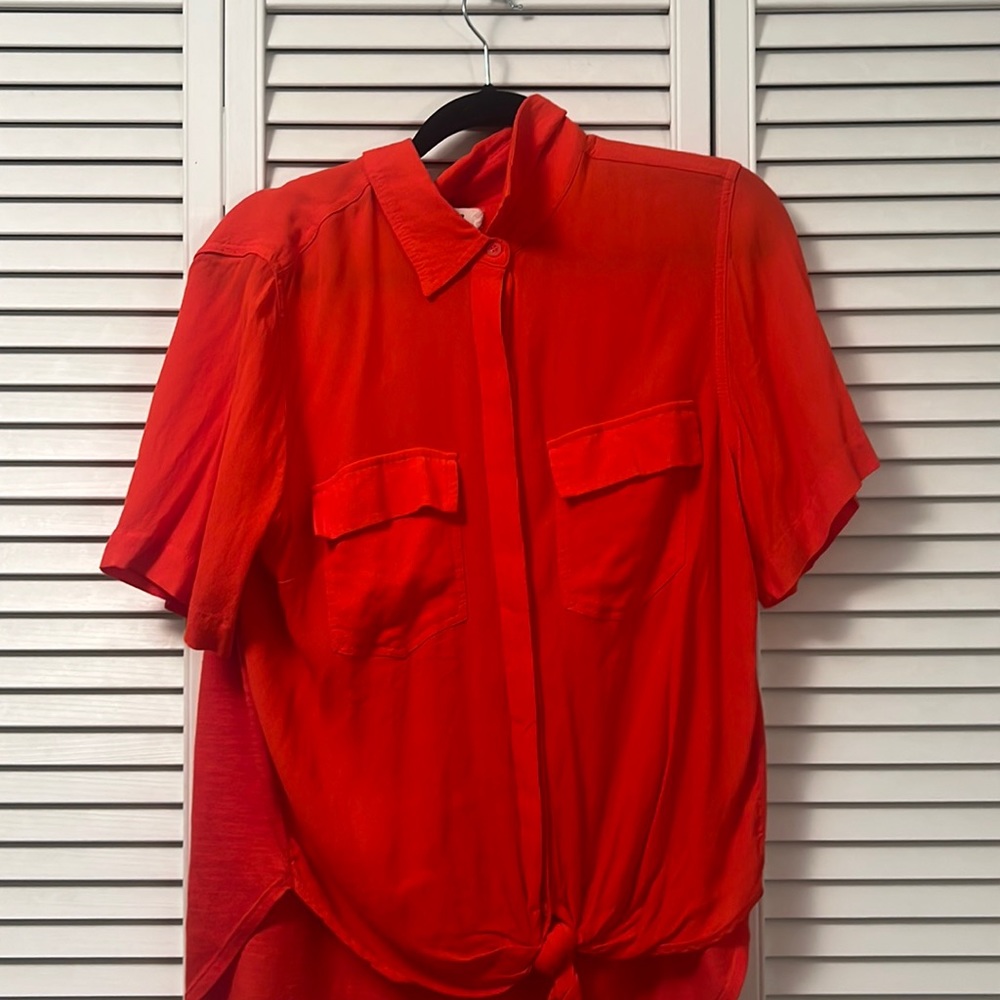 Orange work blouse Anthropologie